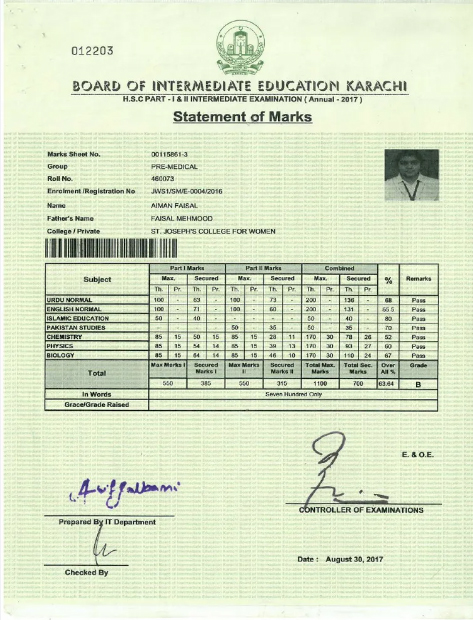 How to Obtain Duplicate Intermediate Marksheet from Karachi Board