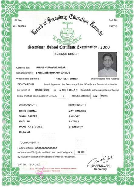 duplicate matric marksheet from karachi board